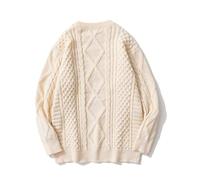 Vamtac Womens Cable Knit Sweater Oversized Fall Sweaters Casual Soft Vintage Crewneck Pullover Knitted Tops, Apricot, Small