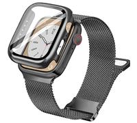 Vamyzji Adjustable Magnetic Milanese Mesh Black Metal iWatch Strap Compatible with 41mm Apple Watch Serie 9, 8, 7 (Black) with Screen Protector & Protective Case