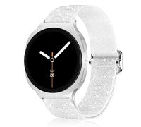 Vamyzji Bling Nylon Strap for Samsung Galaxy Watch 8 40mm & 44mm, Braided Stretchy Sports Band for Galaxy Watch 8 Classic, Elegant Fabric Dressy Design for Women Ladies, Silver White