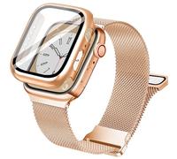 Vamyzji Compatible with Apple Watch Series 11 Series 10 46mm + Protective Case with Screen Protector, Rose Gold Apple Watch Strap and Case Magnetic Milanese Mesh Metal iWatch Band for Serie 11 10 46mm