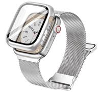 Vamyzji Compatible with Apple Watch Series 11 Series 10 46mm + Protective Case with Screen Protector, Silver Apple Watch Strap and Case Magnetic Milanese Mesh Metal iWatch Band for Serie 11 10 46mm