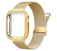Vamyzji Compatible with Gold Apple Watch Series 11 Series 10 Strap with 42mm Soft Case, Elegant Women Men Magnetic Milanese Mesh Metal Strap with Case for Apple Watch Series 11 Series 10 42mm, Gold