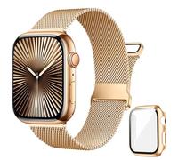 Vamyzji Compatible with Rose Gold Apple Watch Strap and Case Series 11 Series 10 46mm Protective Case with Screen Protector, Adjustable Magnetic Milanese Mesh Strap for 46mm Apple Watch Series 11 10