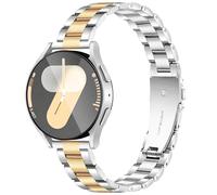 Vamyzji Compatible with Samsung Galaxy Watch 7/6/5/4 40mm 44mm, FE 40mm, 5 Pro, Watch 6 Classic 43/47mm Strap, Metal Strap for Samsung 4 Classic/Active 2,Silver Gold