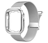 Vamyzji Compatible with Silver Apple Watch Series 11 Series 10 Strap with 46mm Soft Case, Elegant Women Men Magnetic Milanese Mesh Metal Strap with Case for Apple Watch Series 11 10 46mm, Silver