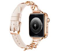Vamyzji Leather Strap for Apple Watch 46mm 49mm 45mm 44mm 42mm(Series 3 2 1), Leather with Classical Chain Strap for Apple Watch Series 11 10 9 8 7 6 5 4 3 2 1 iWatch SE,Ultra 3 2 1 Rosegold