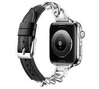 Vamyzji Leather Strap for Apple Watch Strap 42mm(Series 11 10) 41mm 40mm 38mm, Leather with Classical Metal Chain for Apple Watch Series 11 10 9 8 7 6 5 4 3 2 1 iWatch SE,Women