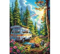 Van Camping in Forest 300 Piece Jigsaw Puzzle for All Ages Mitos Fantástico Cuento De Hadas Jigsaw Evening Wind Down Activity Challenging Fun Home Decor Stress Relief 300 PCS
