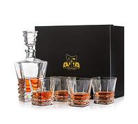 Van Daemon Crystal Whisky Decanter (750ml) and Set of 4 Whiskey Glasses (300ml). Lead Free Crystal ‘Hobart' for Spirits, Bourbon or Scotch. Perfectly Gift Boxed.