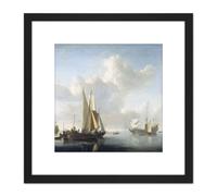 Van De Velde Ships Before The Coast 8X8 Inch Square Wooden Framed Wall Art Print Picture with Mount Artery8 Black One Size