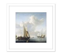 Van De Velde Ships Before The Coast 8X8 Inch Square Wooden Framed Wall Art Print Picture with Mount Artery8 White One Size