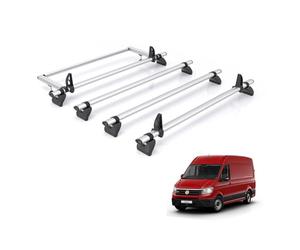 Van Demon Rhino Kammbar Pro 4 Roof Bars With 4 Loadstops & Roof Rack Rear Ladder Roller Bundle for VW Crafter 2017+ - Only Fits Medium or Long Wheelbase With Low or High Roof