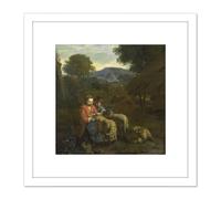 Van Der Does Shepherdess Reading Child Sheep 8X8 Inch Square Wooden Framed Wall Art Print Picture with Mount Artery8 White One Size