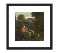 Van Der Does Shepherdess Reading Child Sheep 8X8 Inch Square Wooden Framed Wall Art Print Picture with Mount Artery8 Black One Size