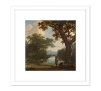 Van Der Haagen Landscape Fisherman Square Net 8X8 Inch Square Wooden Framed Wall Art Print Picture with Mount Artery8 White One Size