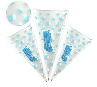 Van Der Linn 25 Pcs Blue Polka Dots Cone Bags Sweets Cellophane Treat Bag for Baking, Candy, Cookie, Displaying, Wrapping