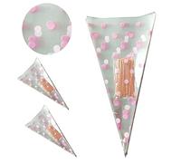 Van Der Linn 25 Pcs Pink Polka Dots Cone Bags Sweets Cellophane Treat Bag for Baking, Candy, Cookie, Displaying, Wrapping