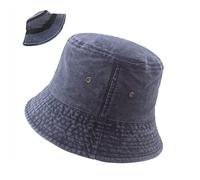 Van Der Linn Adults Stonewash Denim Bucket Hat, Foldable Fishing Fisher Beach Festival Sun Creative Cotton Hat (Navy Blue)