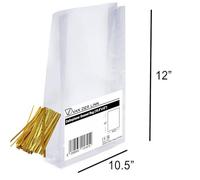 Van Der Linn Clear Cello Bags with Gusset, 10.5" x 12" Cellophane Bags for Sweets Craft Gifts with Twist Ties (50)