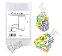 Van Der Linn Clear Cello Bags with Gusset, 10.5" x 12" Cellophane Bags for Sweets Craft Gifts with Twist Ties (100)