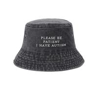 Van Der Linn Embroidered Please BE Patient I Have Autism Denim Fisherman Bucket Hat (Dark Grey)