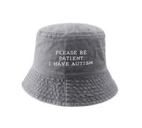 Van Der Linn Embroidered Please BE Patient I Have Autism Denim Fisherman Bucket Hat (Light Grey)