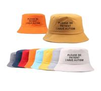 Van Der Linn Embroidered Please BE Patient I Have Autism Fisherman Bucket Hat Cotton Unisex (Dark Blue)