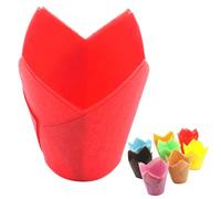 Van Der Linn Pack of 25 Tulip Muffin Cases for Baking, 5cm Diameter Non-Stick Paper Cupcake Wraps Cups (Red)