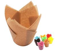 Van Der Linn Pack of 25 Tulip Muffin Cases for Baking, 5cm Diameter Non-Stick Paper Cupcake Wraps Cups (Kraft Brown)