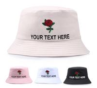 Van Der Linn Personalised Embroidered Cotton Adult Rose Fisherman Bucket Hat Women (Cotton, Pink)