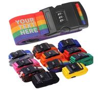 Van Der Linn Personalised Embroidered Name Luggage Strap Strong Extra Safety Adjustable (Rainbow with LOCK)