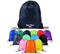 Van Der Linn Personalised Embroidered NAME Waterproof Drawstring Bag Sport Backpack (Dark Blue)