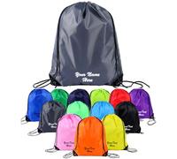 Van Der Linn Personalised Embroidered NAME Waterproof Drawstring Bag Sport Backpack (Grey)