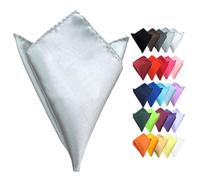 Van Der Linn Pocket Handkerchief Square Plain Satin Wedding Formal Casual Groom Party Mens (Silver)
