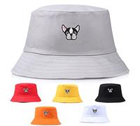 Van Der Linn Unisex Cotton Bucket Hat, Dog Embroidered Short Brim Fishermen Sun Hat Men Women (Grey)