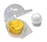 Van Der Linn VDL 50 Pcs Clear Single Hinged Cupcake boxes, Plastic Container Holder for Individual Cup Cakes Domes Pods