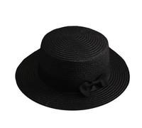 Van Der Linn Women Summer Beach Straw Sun Top Hats Ladies Foldable Bowknot Fedora Hat (Black)