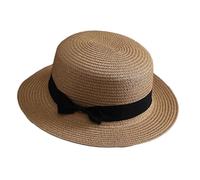 Van Der Linn Women Summer Beach Straw Sun Top Hats Ladies Foldable Bowknot Fedora Hat (Khaki)