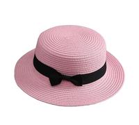 Van Der Linn Women Summer Beach Straw Sun Top Hats Ladies Foldable Bowknot Fedora Hat (Pink)