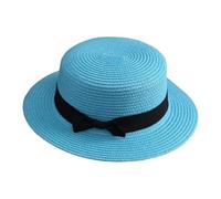 Van Der Linn Women Summer Beach Straw Sun Top Hats Ladies Foldable Bowknot Fedora Hat (Sky Blue)