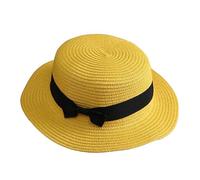 Van Der Linn Women Summer Beach Straw Sun Top Hats Ladies Foldable Bowknot Fedora Hat (Yellow)
