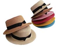 Van Der Linn Womens Summer Beach Straw Sun Top Hats Ladies Foldable Bowknot Fedora Hat (Black)