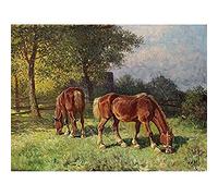 Van Der Venne Horses In Pasture Painting Unframed Wall Art Print Poster Home Decor Premium