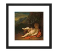Van Der Werff Infant Bacchus 8X8 Inch Square Wooden Framed Wall Art Print Picture with Mount Artery8 Black One Size