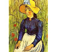 van gogh A4 photo young peasant girl in a straw hat sitting in front of a whe