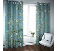 Van Gogh Almond Blossom Blackout Curtain Insulated Darkening Villa Grommet Green Curtain for Bedroom Living Room 2 Panels (W132xL183cm)