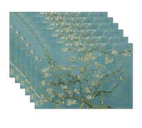 Van Gogh Almond Blossoms Placemats Set of 6,Table Mats Non-Slip Heat Resistant Washable Placemat for Party Kitchen Dining Table Decoration Indoor Outdoor