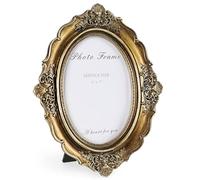 VAN GOGH ART 5x7 Picture Frame Gold, Vintage Bronze Gold 5 by 7 Picture Frame Hand-Crafted Resin with Glass Front Ornate Retro Antique Photo Frame for Wall and Tabletop Display Home Decor