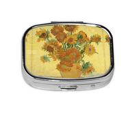 Van Gogh Art Round Square Pill Box Daily Pill Box with 2 Compartments, Travel Pill Container for Pocket Wallet, Portable Liver Oil Storage Box