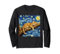 Van Gogh Art Sleeping Orange Cat Starry Night Long Sleeve T-Shirt